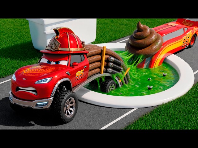 ¡Rayo McQueen contra el foso de inodoros! ¿Qué hay escondido dentro? | BeamNG.drive | Cars