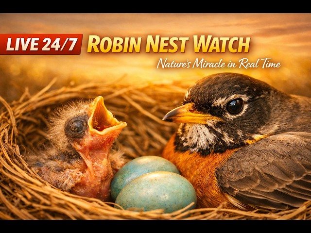 LIVE Robin Nest Cam 24/7 | Baby Robin Just Hatched! Mother Caring for Chicks & Eggs About to Hatch