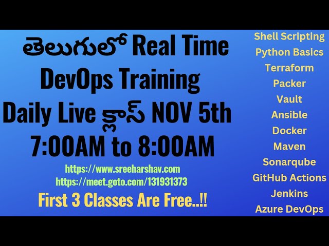 (తెలుగులో)New DevOps & Python Daily Training NOV 5th 7AM to 8AM -Shell-Terraform-Docker-Jenkins-ADO