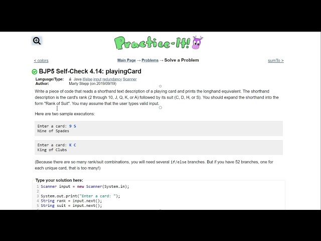 Java Practice It || 4.14 playingCard || if/ else statement, scanner, input, redundancy