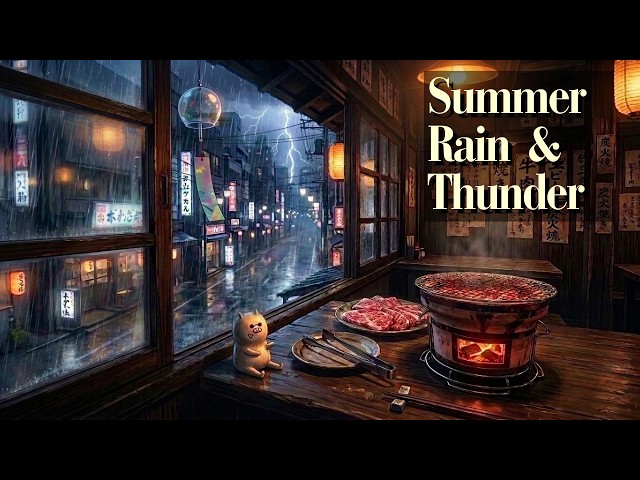 Yakiniku Lofi - Thunderstorm⚡Charcoal Grill ASMR Beats for Exam Study & Deep Focus [Late Night Work]