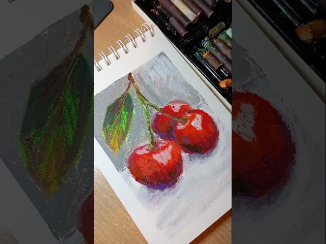 how to draw a cherry with oil pastel tutorial for beginners #art #drawing #painting