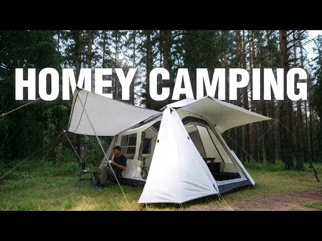 COZY‼️Heavy Rain Camping with New Homy Tent - Relax & Sleep in Rain 🌧️