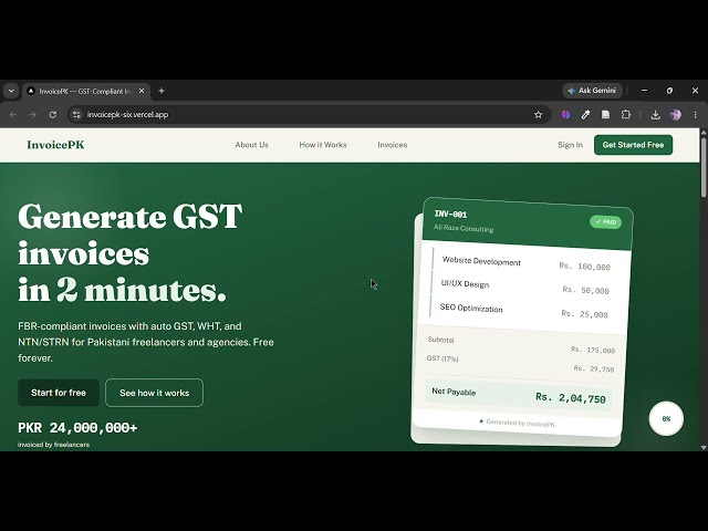 InvoicePK | Invoice Generator Web App | React, Next.js, Firebase | Full Stack Project