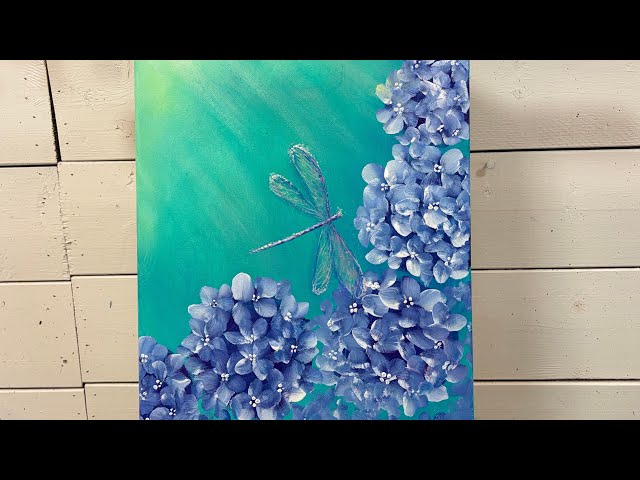 How to paint a DRAGONFLY and￼ HYDRANGEA flowers ACRYLIC PAINTING, TUTORIAL