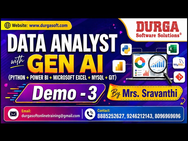 DATA ANALYST with GEN AI tutorials || Demo - 3 || by Mrs. Sravanthi On 21-08-2026 @11:30AM (IST)