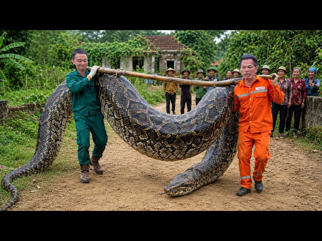 Catching a Giant Python in the Village | Brave Men Carry the Monster Snake Away