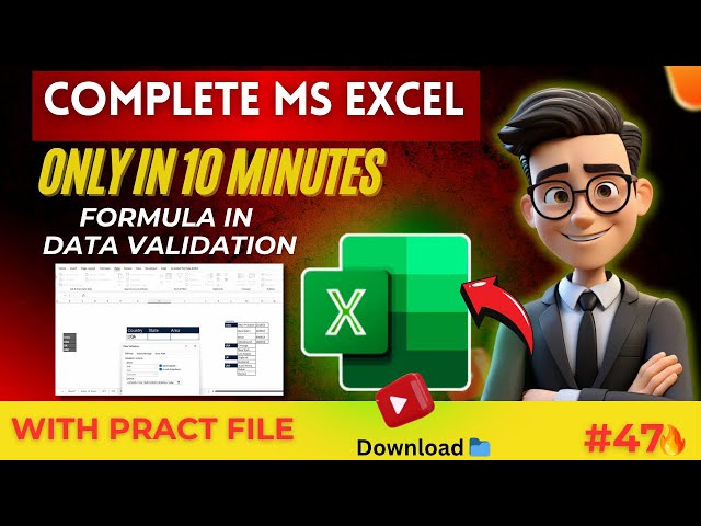 Complete Ms Excel Tutorial | Data Validation | Formula In DataValidation #excel