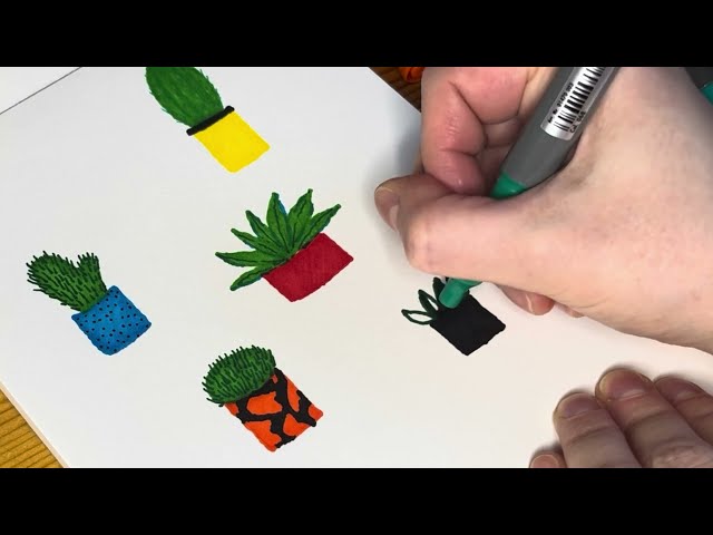 Draw with me 4K / Easy succulents with alcohol markers / Hand drawn cactus illustrations