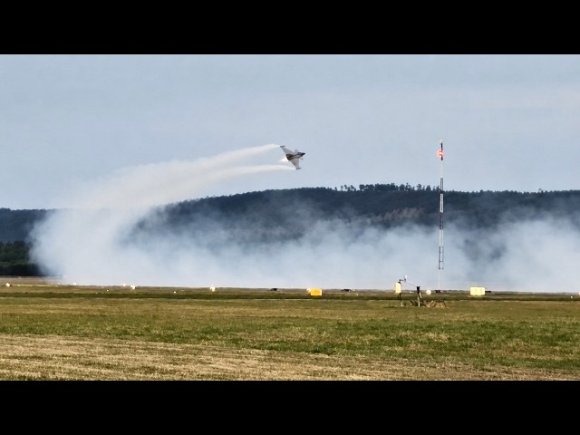 Fighter Jet Trails Smoke On Takeoff