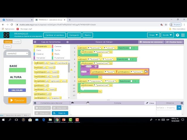 Ejemplo de una aplicación para el laboratorio de aplicaciones de code.org 3/3