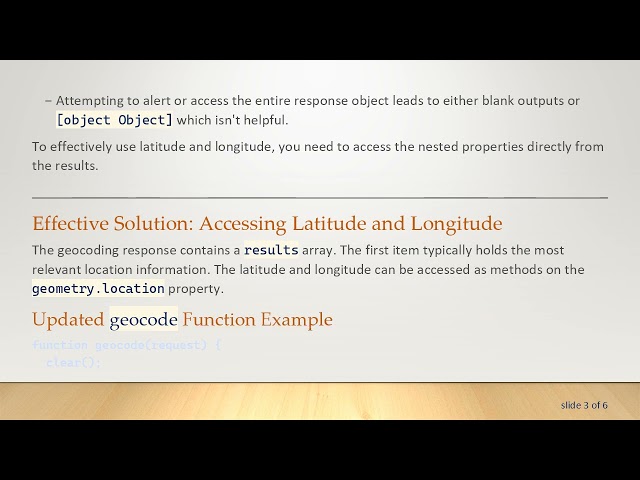 How to Extract Latitude and Longitude from a Google Maps Geocoding Response Object in JavaScript