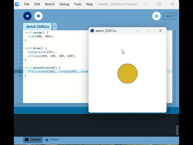 Processing Tutorial - 9 ~ Changing circle color with mouse click using Processing by Kajal Khatri