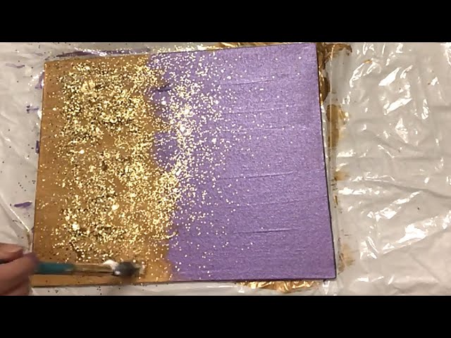 DIY Purple Gold Leaf Glitter Abstract Canvas Wall Art