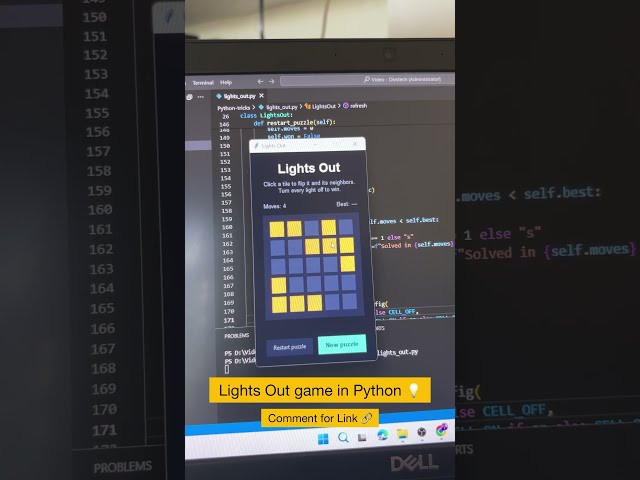 lights out game 💡 #pythonprogramming #pythontutorial #pythonforbeginners #python3 #pythonprojects