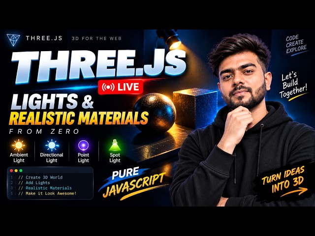 Three.js Day 3 🔥 | 3D Primitives From ZERO | Box, Sphere, Cone, Cylinder & Torus | LIVE