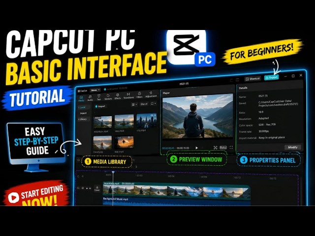 CAPCUT BEGINNER TUTORIAL FOR LAPTOP/CAPCUT PC BASIC INTERFACE