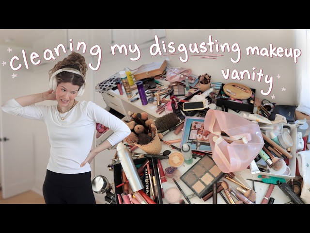 clean & declutter my *disgusting* makeup vanity