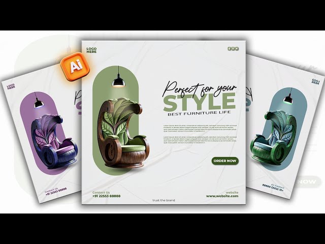 Illustrator CC Tutorial | Graphic Design | Modern Furniture Poster  Design tutorial ⚡. 