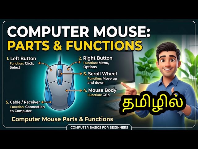 Computer Mouse Parts & Functions in Tamil | Mouse Parts Names & Uses | Computer Basics for Beginners