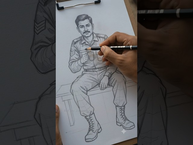 Indian Army Man’s Emotional Reaction to His Realistic Portrait 🇮🇳✏️ | Pencil & Charcoal Art