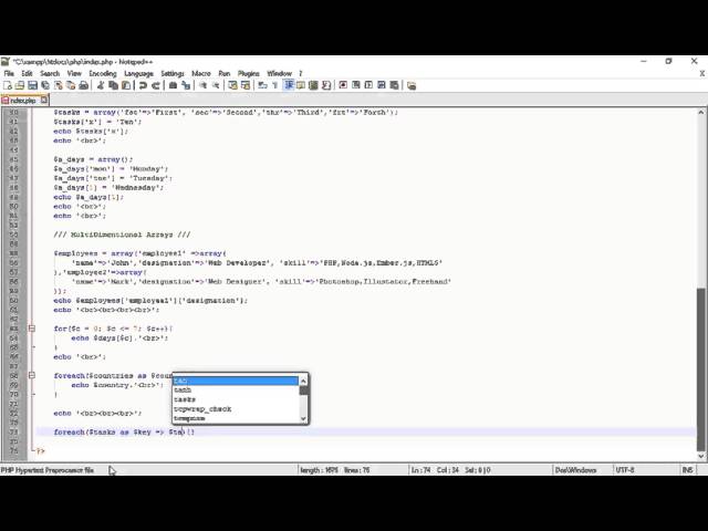 PHP Tutorial | Printing Associative Arrays with thier keys using Foreach Loop part 38