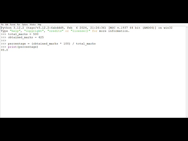 Python program : WAP to find percentage of total marks 