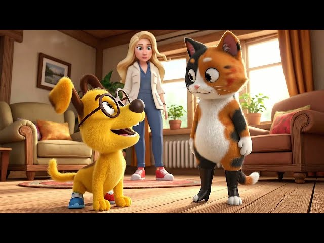 3D Animation: Sable the Cat & Dash the Dog's Secret Morning in a Cozy Living Room