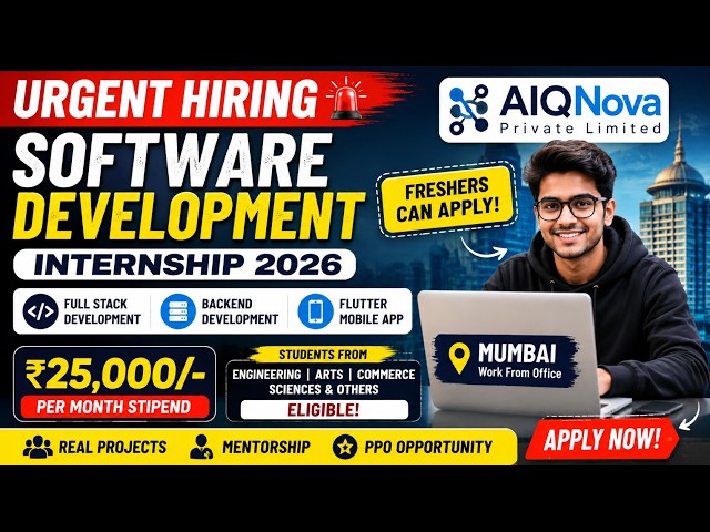 ₹25,000Month Software Development Internship 2026 🚀  Freshers & Students | AIQNova | Mumbai