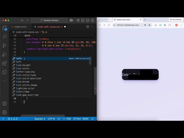 Delete Post Button Animation with HTML CSS & JavaScript 🗑️ | Step-by-Step Tutorial