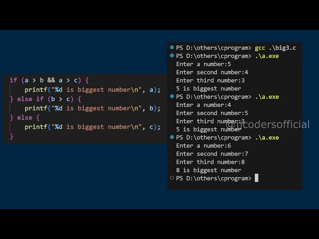 Finding biggest of 3 numbers using if else condition in C programming