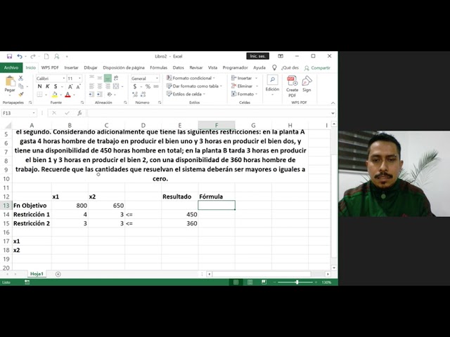 Optimización con restricciones mediante el método Simplex con Solver en Excel