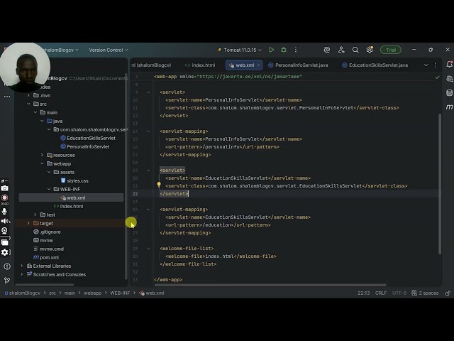 Create a small CV website using Java Servlets, HTML, CSS and web.xml (no frameworks, no JSP).