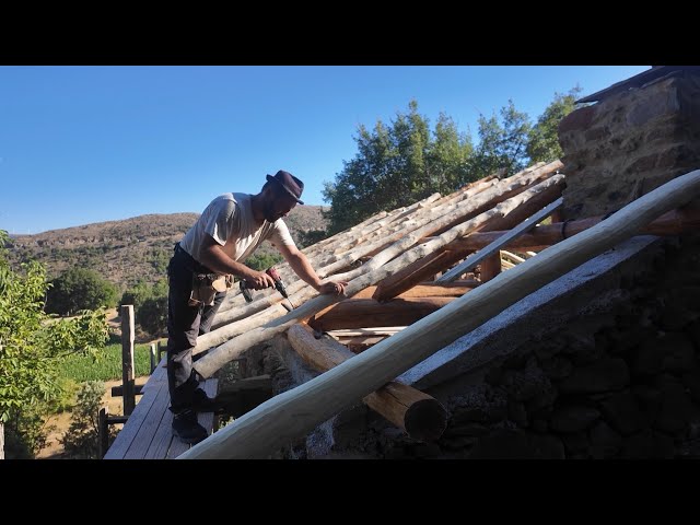 The Last Roof Beam Is In!Then I Escaped to Thassos... Stone Cabin Build EP 41