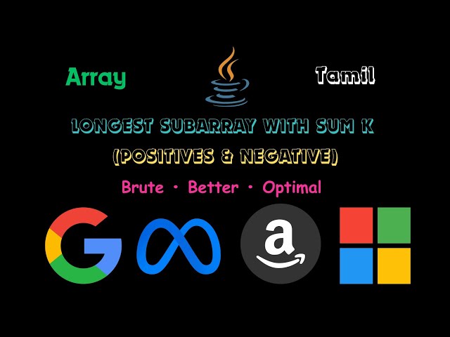 Longest Subarray with Sum K | Brute - Better Approach (Prefix Sum + HashMap) - Optimal | Java #tamil