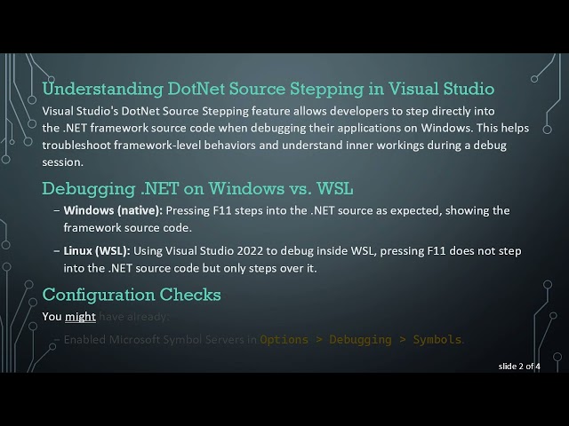 Does Visual Studio's DotNet Source Stepping Work When Debugging on Linux (WSL)?
