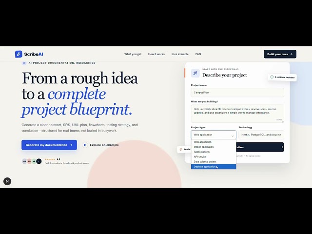 ScribeAI – AI Project Documentation Generator | SRS, UML & Flowchart Generat #new #website