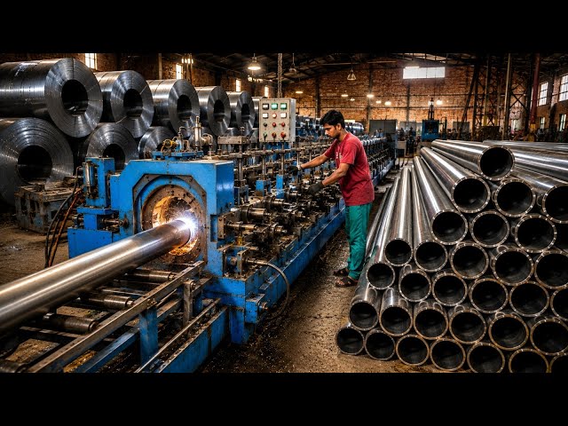 Amazing Process of Making Steel Pipes from Giant Steel Sheet Rolls \\ Factory Manufacturing Process!