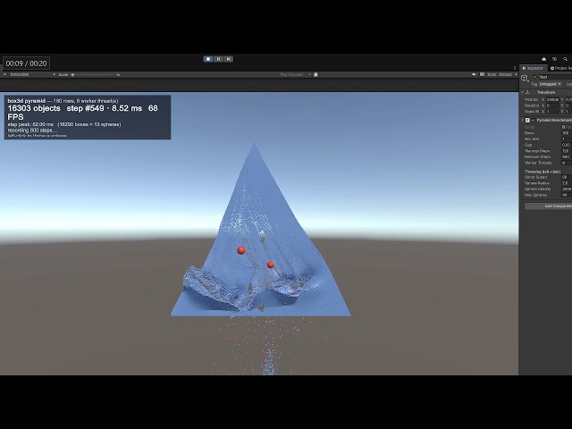 Box3D in Unity: pyramid test with 16k objects