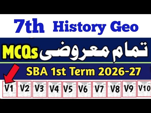 Class 7 History Geography MCQs paper 2026 Sba 7th class History Geography paper first term 2026