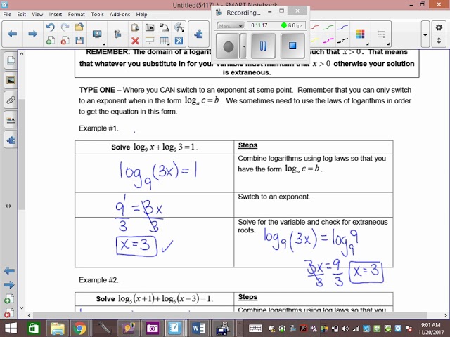 solving logarithms and word problems