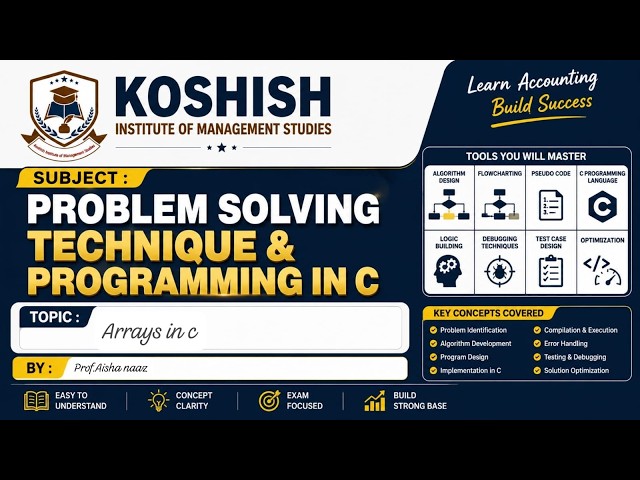 Problem Solving Techniques (Arrays in C) - Prof. Aisha Session 2025-2028, July 14, 2026
