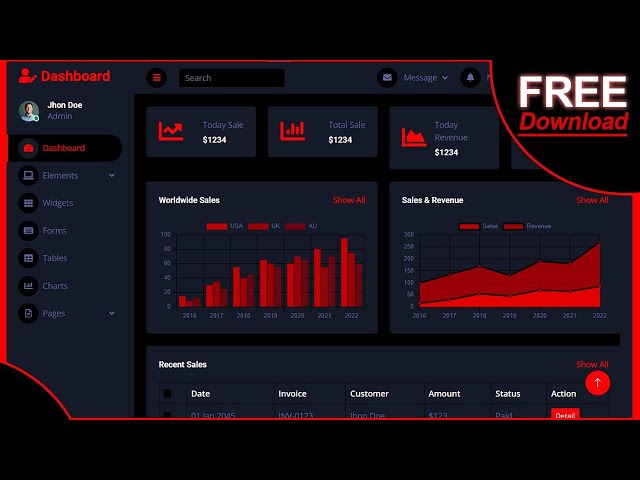 Responsive Admin Dashboard Using HTML CSS & Bootstrap 5 | Free Source Code 👇