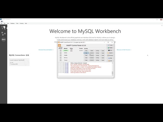 MySQL Workbench install  connect Xampp error