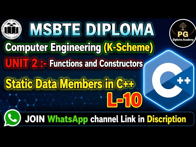OOP C++ Unit 2 Lecture 10 | Static Data Members in C++ | Syntax, Program & Examples | MSBTE K Scheme