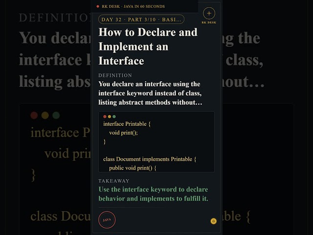 Day 32 Pt 3/10: How to Declare and Implement an Interface #Shorts