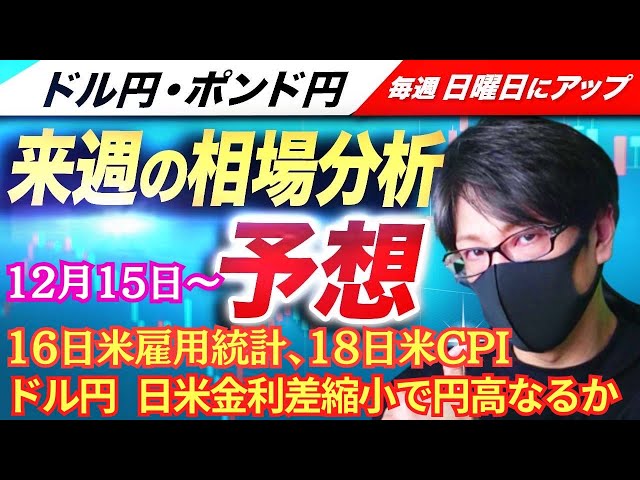 【FX来週の相場分析と予想】ドル円 日銀利上げ織り込み済みでも円高？米雇用統計・米消費者物価指数（CPI）｜デイトレ・スキャルピング！ドル円・ポンド円、週間為替展望（12月15日～12月19日）