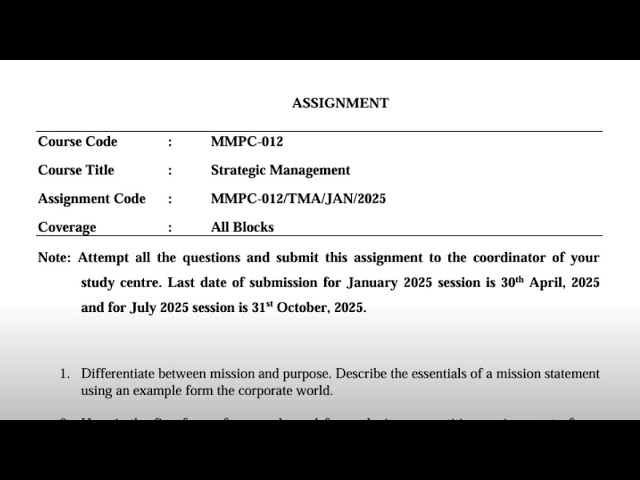 IGNOU MMPC-012 Solved Assignment Jan 2025 | July 2025 [FREE] | MBA | Strategic Management
