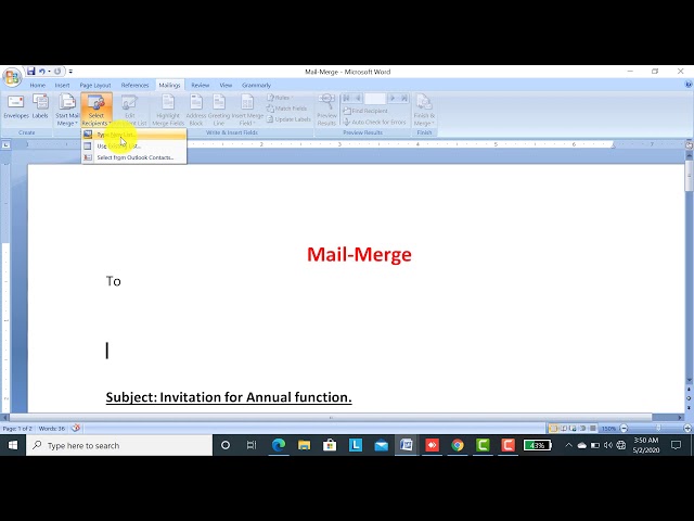 X Information Technology Code: 402 Topic : Using Mail Merge in MS-Word