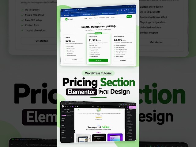 Elementor দিয়ে সুন্দর Pricing Section বানান | WordPress Shorts